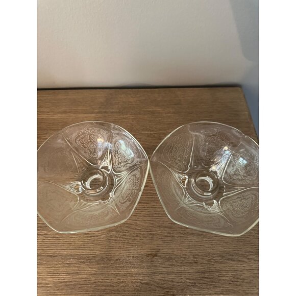 Vintage Hazel Atlas Clear Glass Candle Holders With Intricate Floral Design Set - Picture 1 of 7